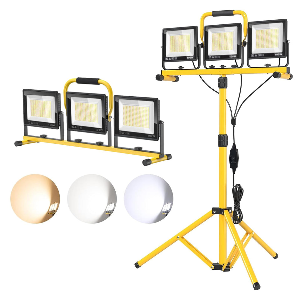Wetartatty 32000LM LED work light on tripod for bright, hands-free workshop illumination.
