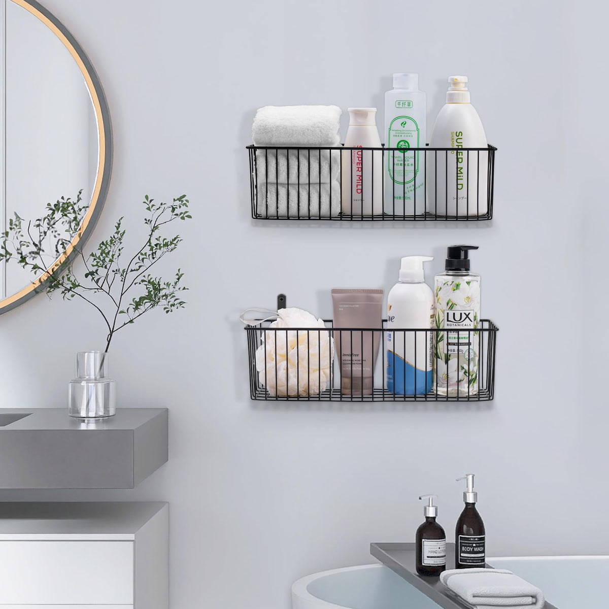 Wetheny multipurpose basket holds toiletries and remotes
