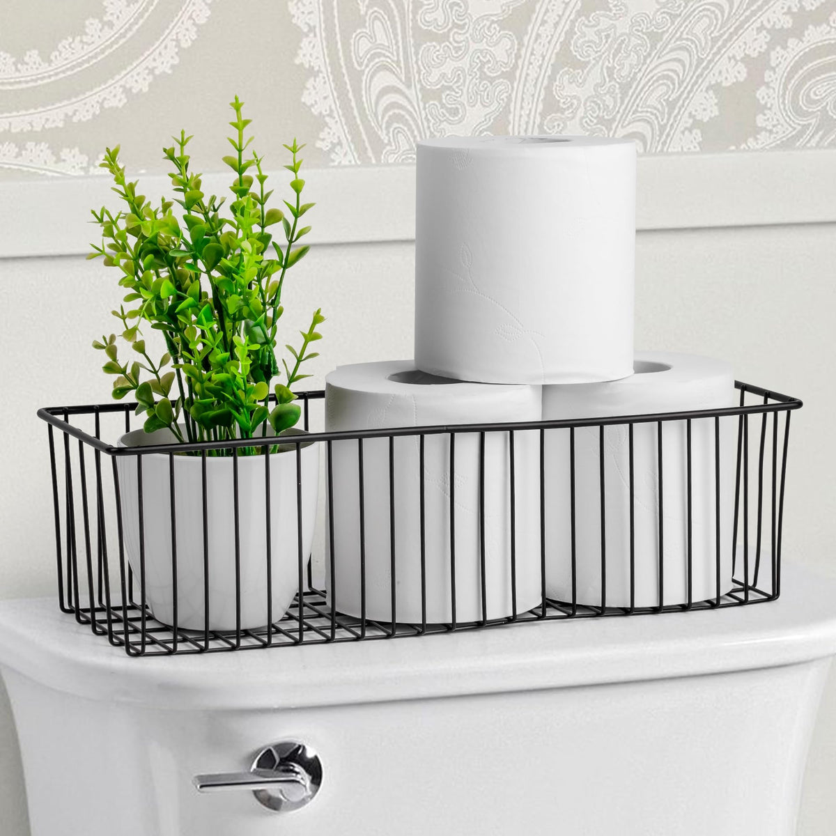 Wetheny toilet paper basket on tank topper for easy access