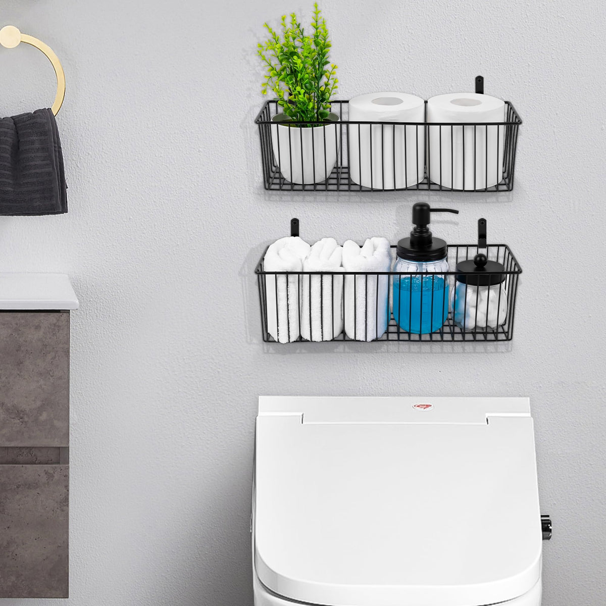 Wetheny wall-mounted bathroom basket saves counter space