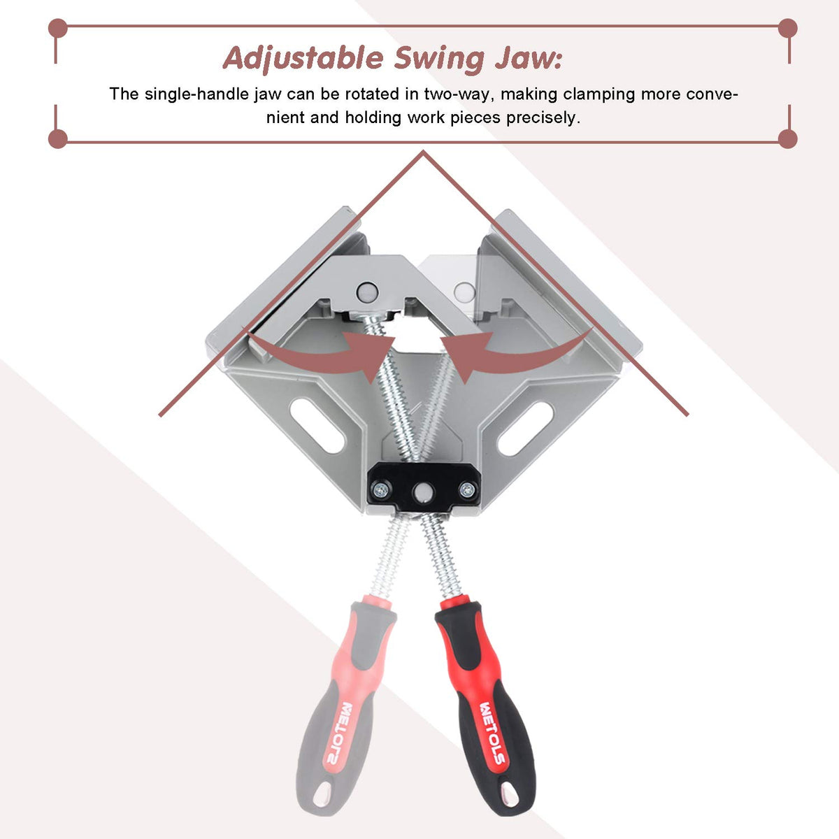 Ergonomic, anti-slip handle on the WETOLS corner clamp during use.
