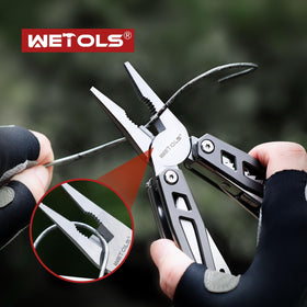 WETOLS awl and can opener with saw in action