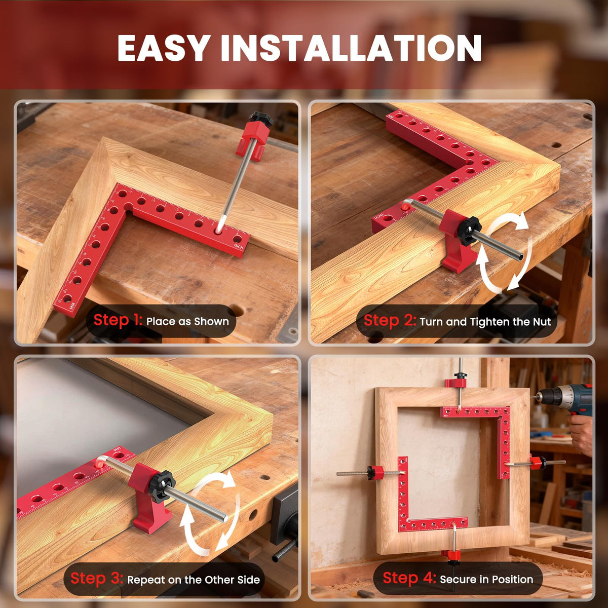 Wetols clamps support drawer and shelf assembly with stable joints.