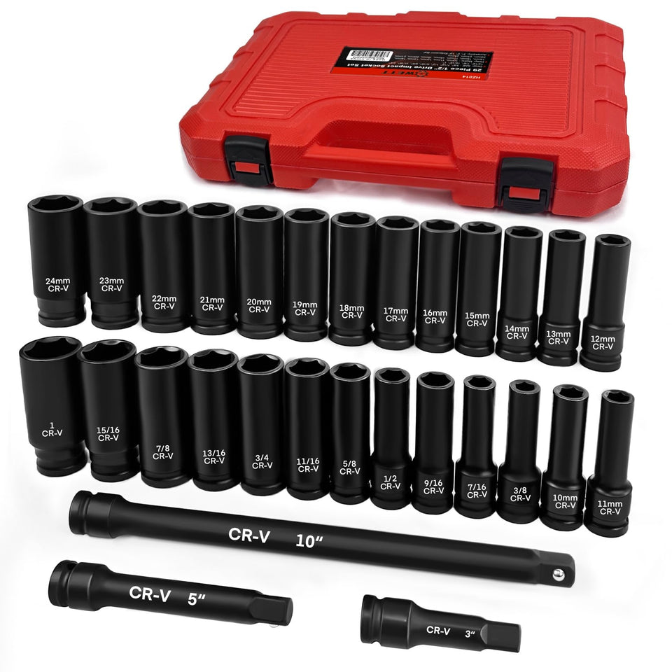 WETT 1/2-inch drive deep sockets in a sturdy case for on-site portability.