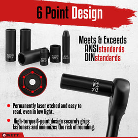 WETT 1/4-inch drive impact sockets with shallow metric sizes for quick fittings.