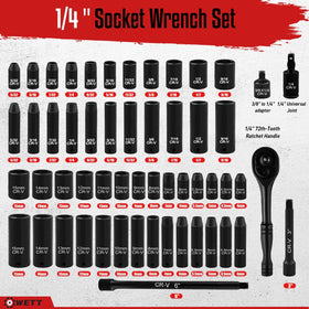WETT 1/4-inch drive impact sockets with shallow SAE sizes for tight spaces.
