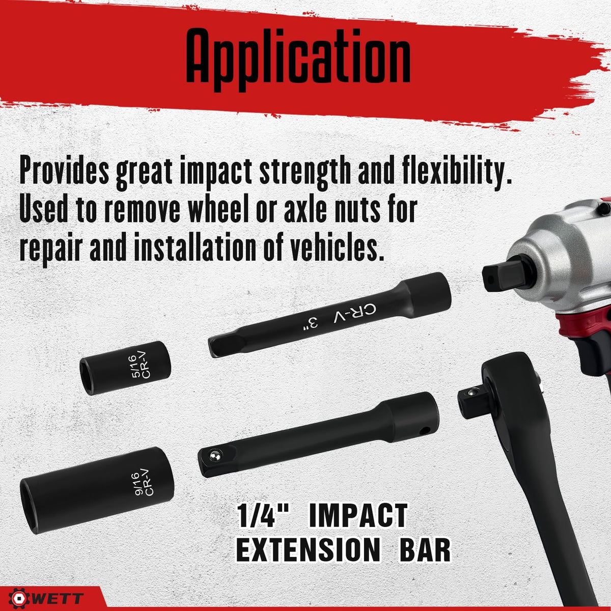 WETT 1/4-inch drive ratchet 72-tooth handle for smooth turning.