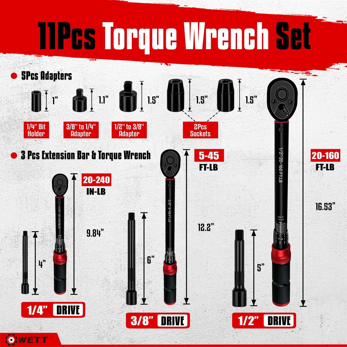 WETT 1/2 inch drive torque wrench offering high torque capability
