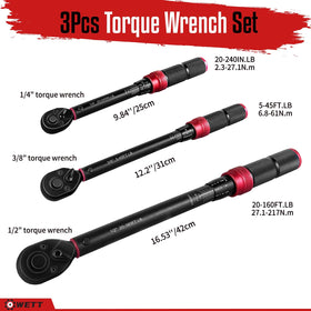WETT torque wrench set with 3/8 inch drive; versatile tightening for mechanical tasks.