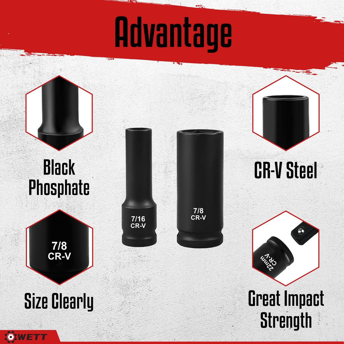 WETT chrome vanadium steel finish for durable, heavy-use performance.