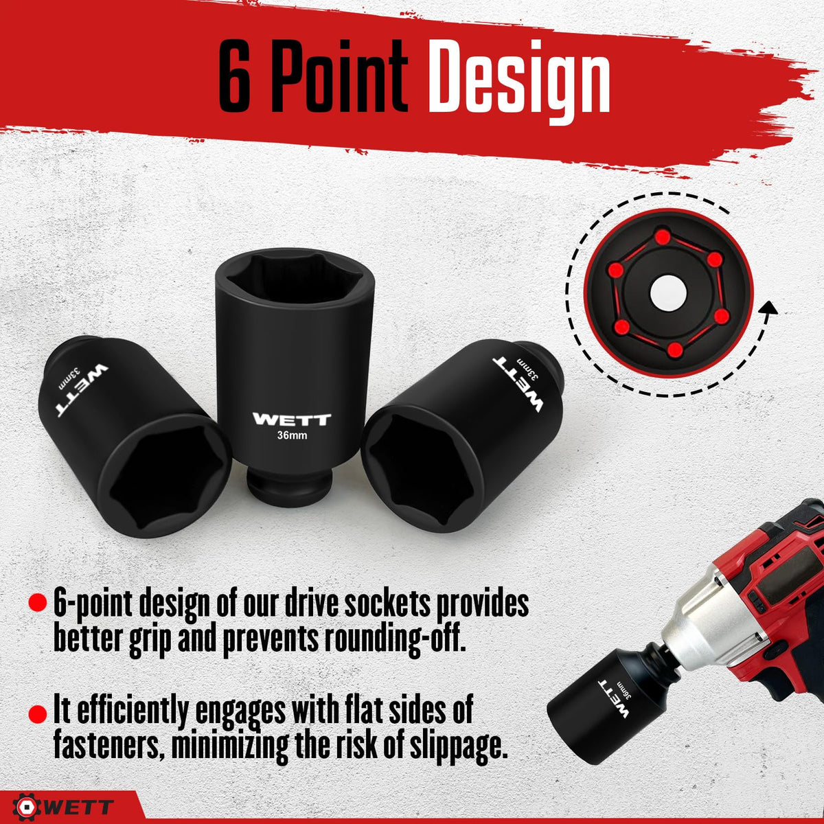 WETT deep socket 33mm minimizes rounding during heavy-duty repair