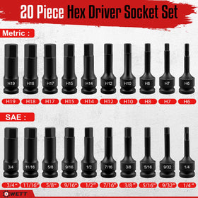 WETT hex sockets arranged in SAE and metric sizes for quick repairs.