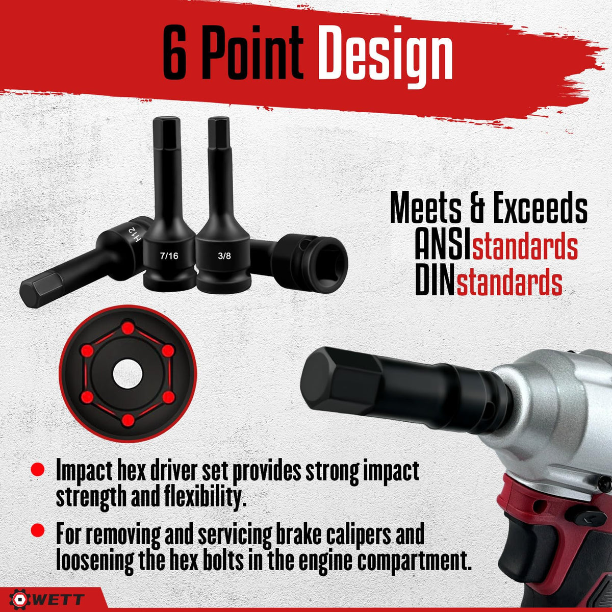 WETT laser-etched size markings enable fast identification.