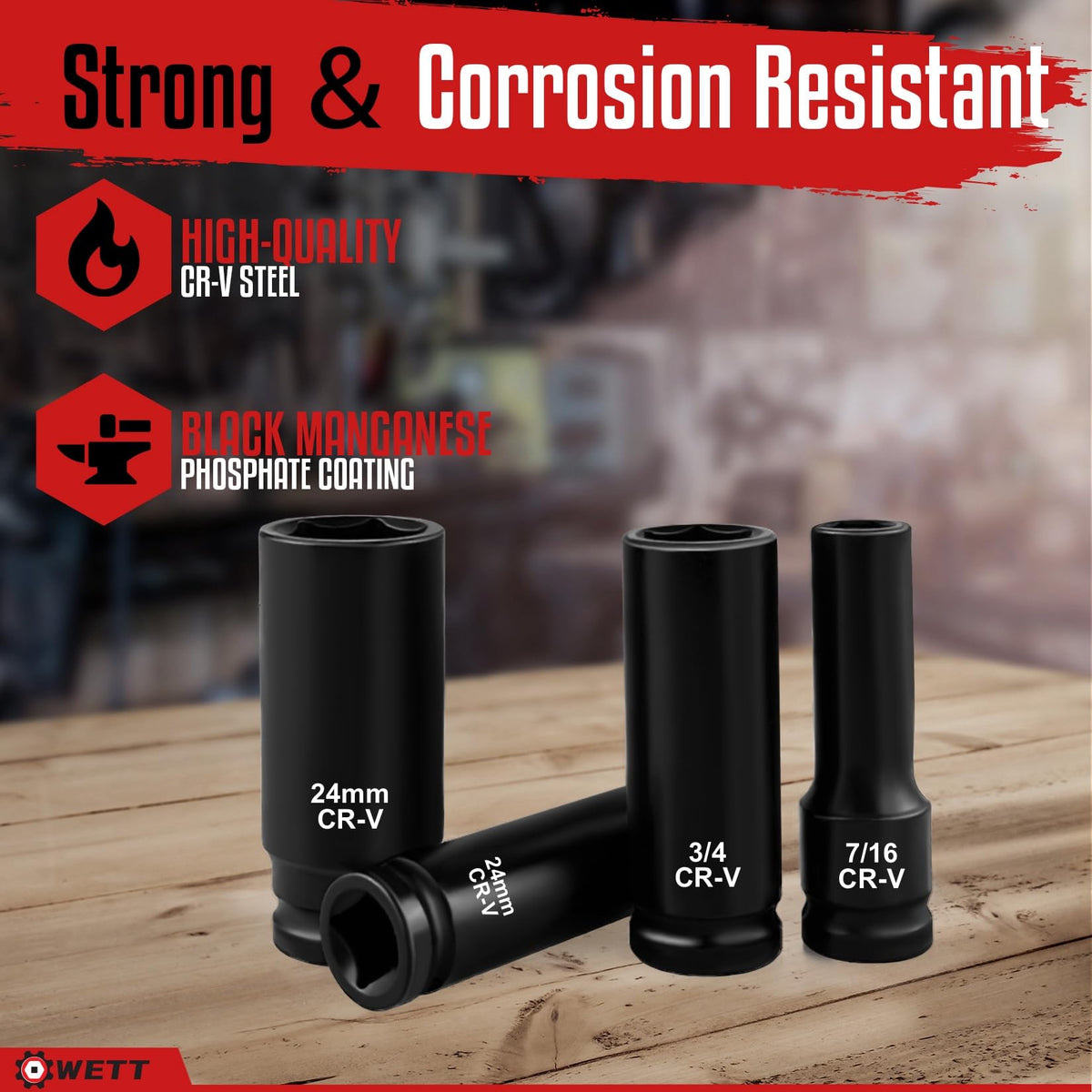 WETT laser-etched sizes aid quick selection in dim light.