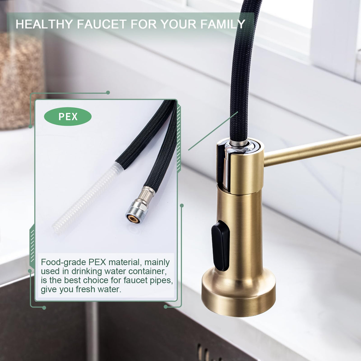 360-degree swivel spout on WEWE faucet for full sink reach.