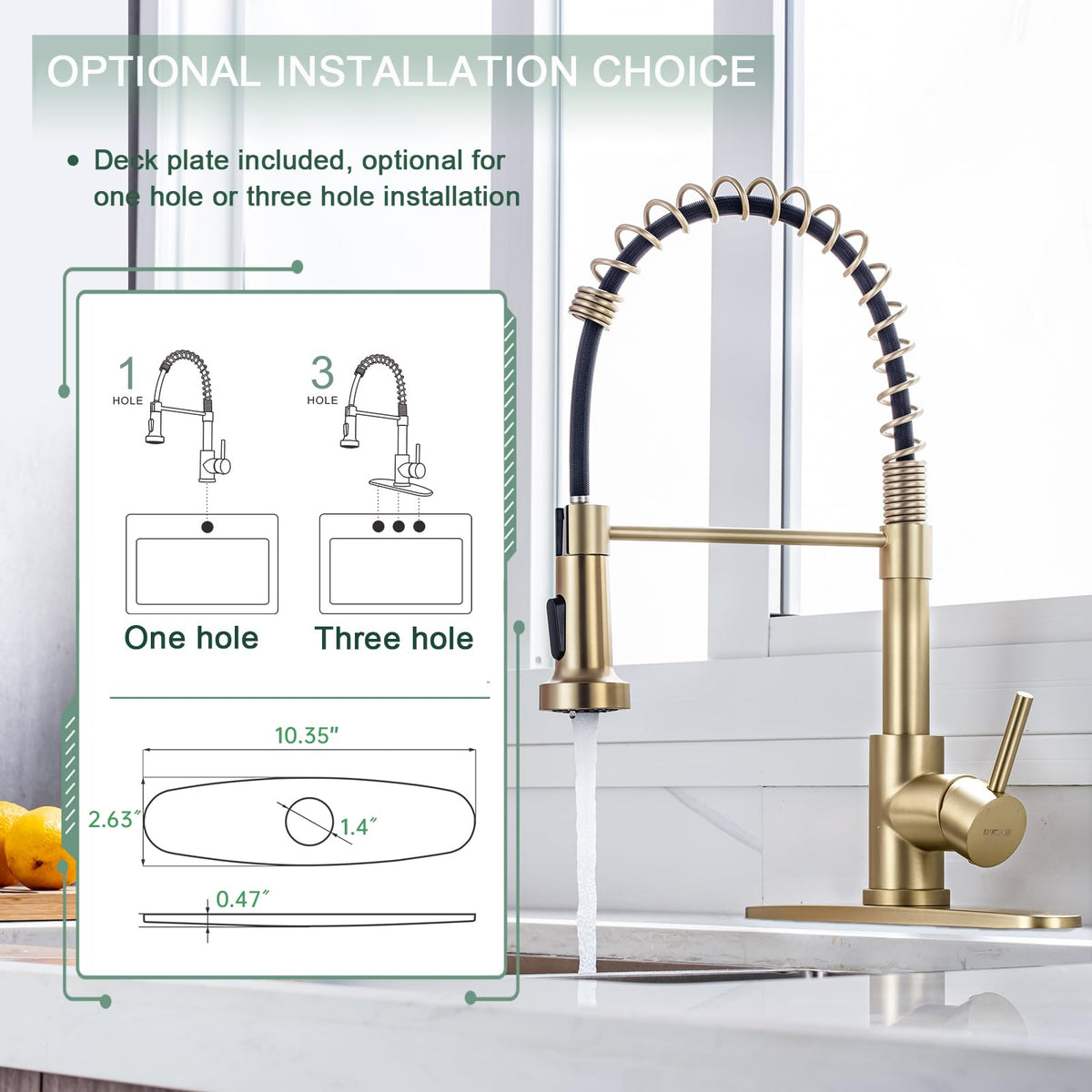 WEWE brushed gold bar/farmhouse sink faucet in a contemporary setting.