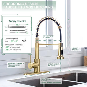 WEWE brushed gold faucet with pull-down sprayer demonstrates flexible cleaning power.