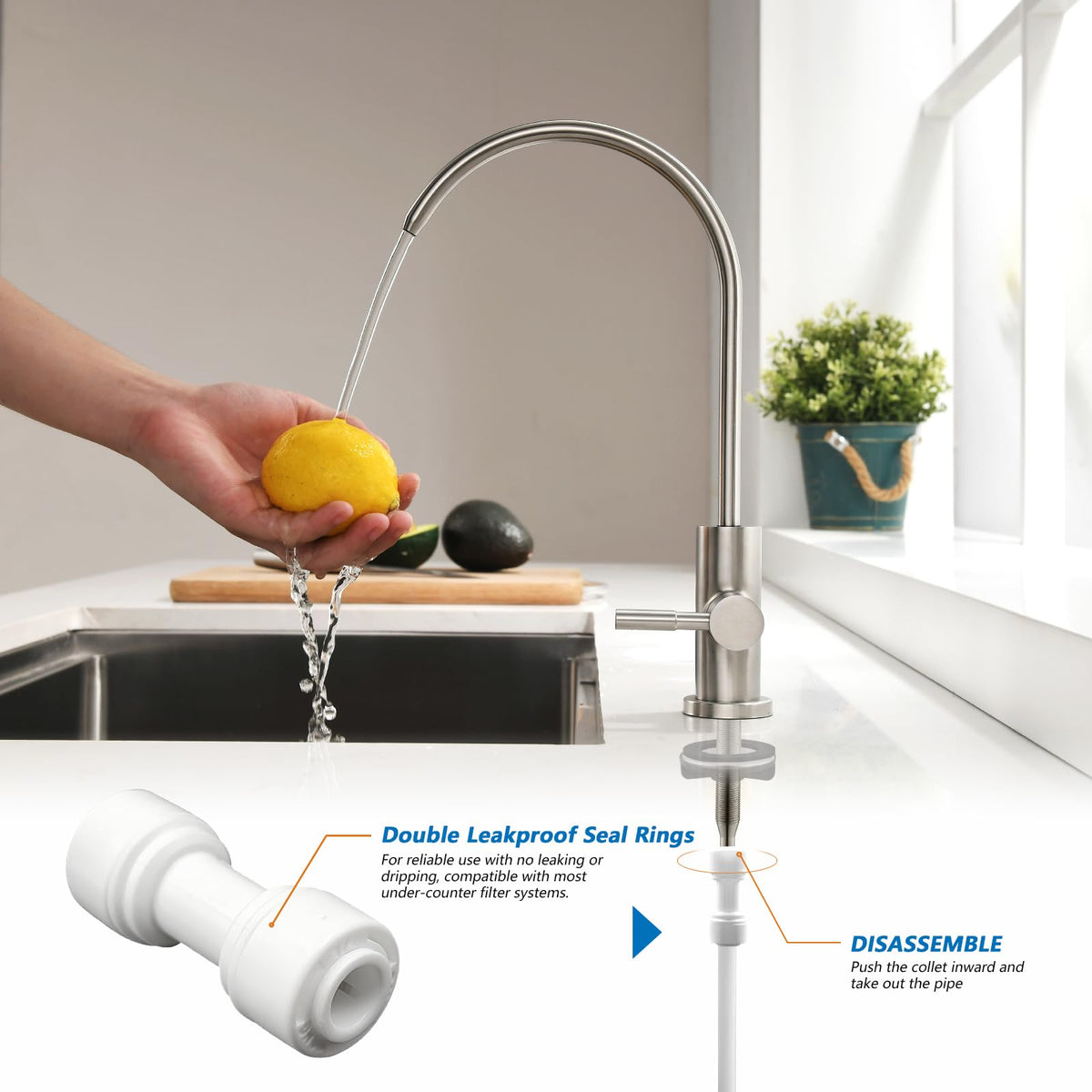 WEWE easy under-counter installation with quick connectors
