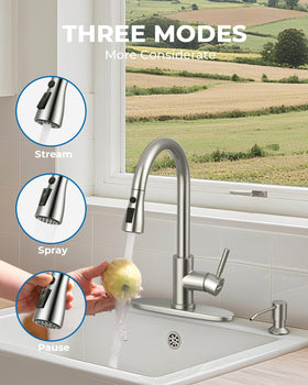 WEWE faucet three modes with pause button for versatile use