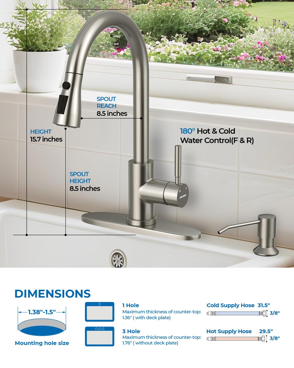 WEWE faucet stainless steel close-up highlighting clean lines and finish