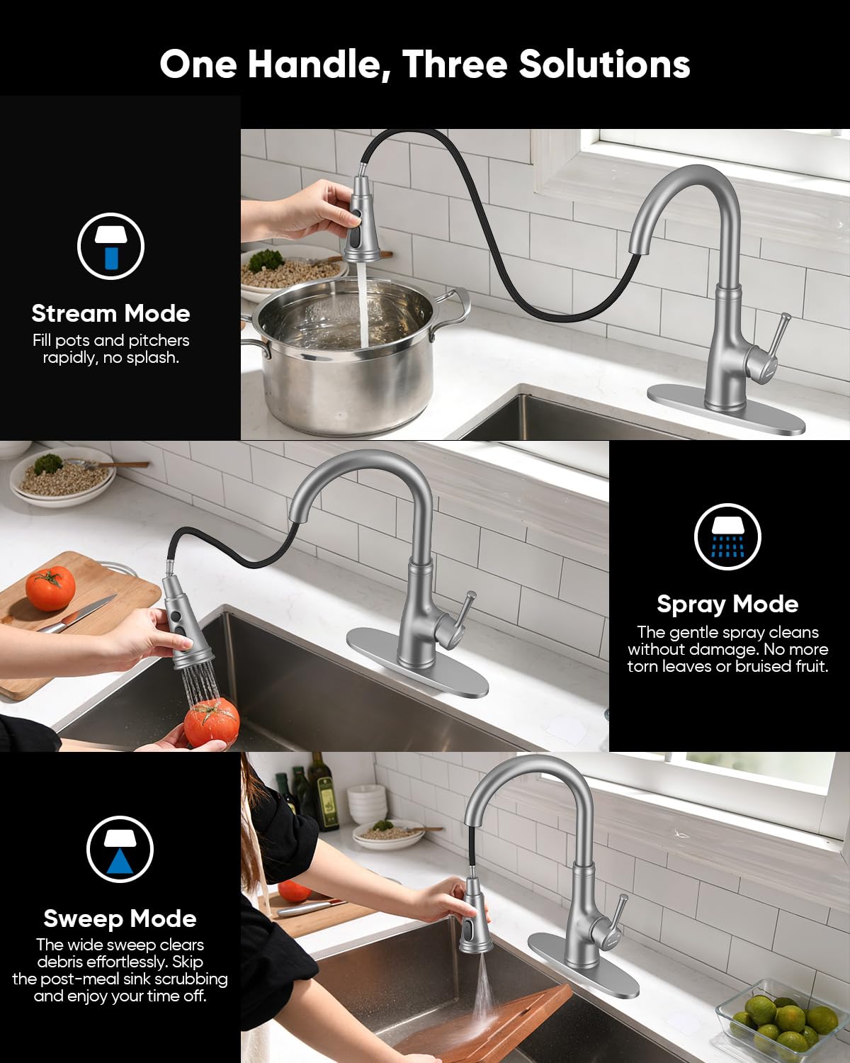 WEWE Vintage kitchen faucet 20-inch retractable hose reaches all corners