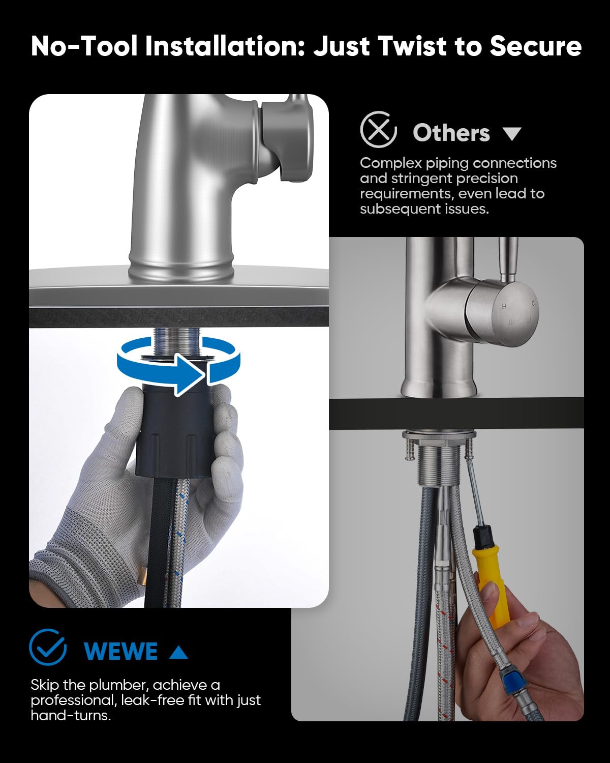 WEWE Vintage kitchen faucet 360-degree swivel for full sink access