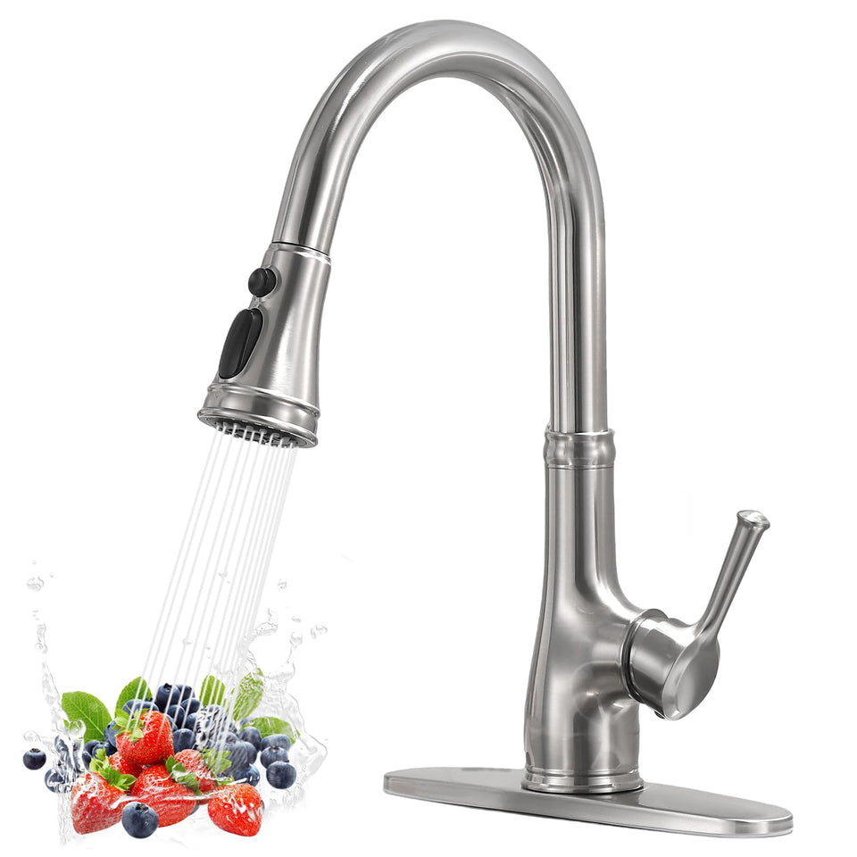 WEWE Vintage kitchen faucet with pull-down sprayer for easy reach at the sink