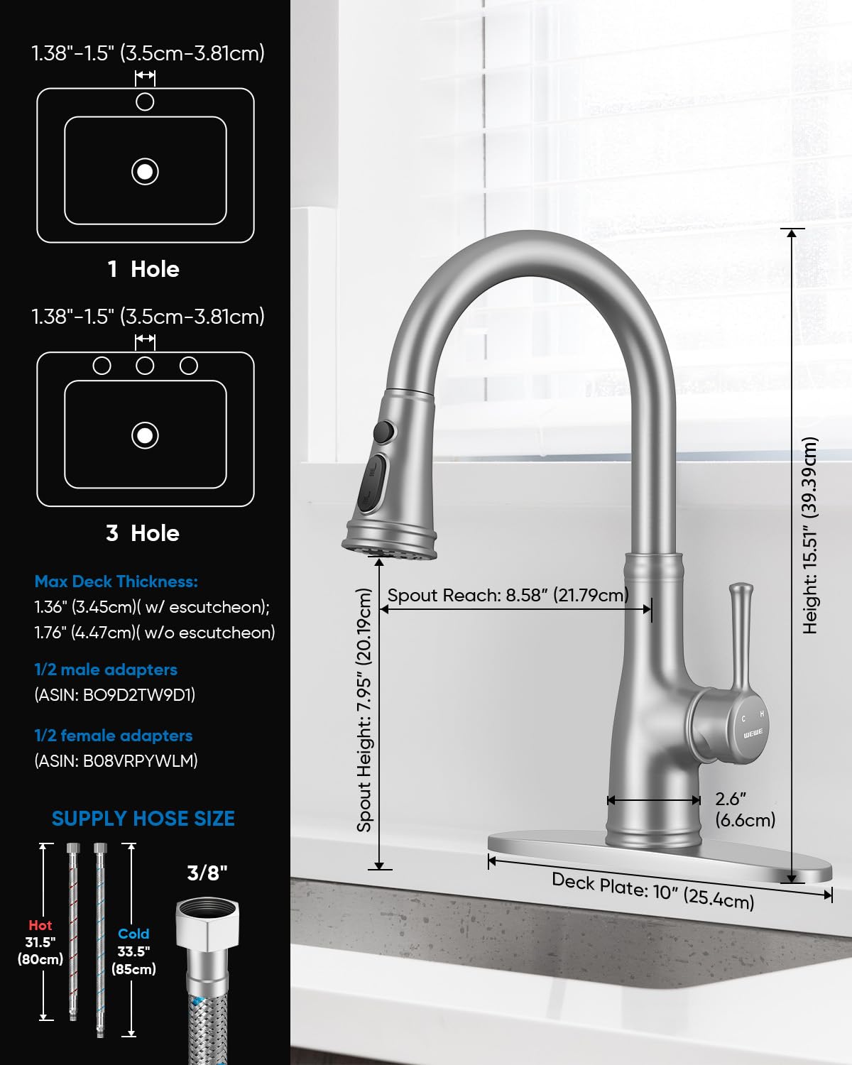 WEWE Vintage kitchen faucet single-handle control for precise temp and flow