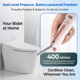 WeWi HLTH pink folded compact bidet, travel-friendly storage in bags