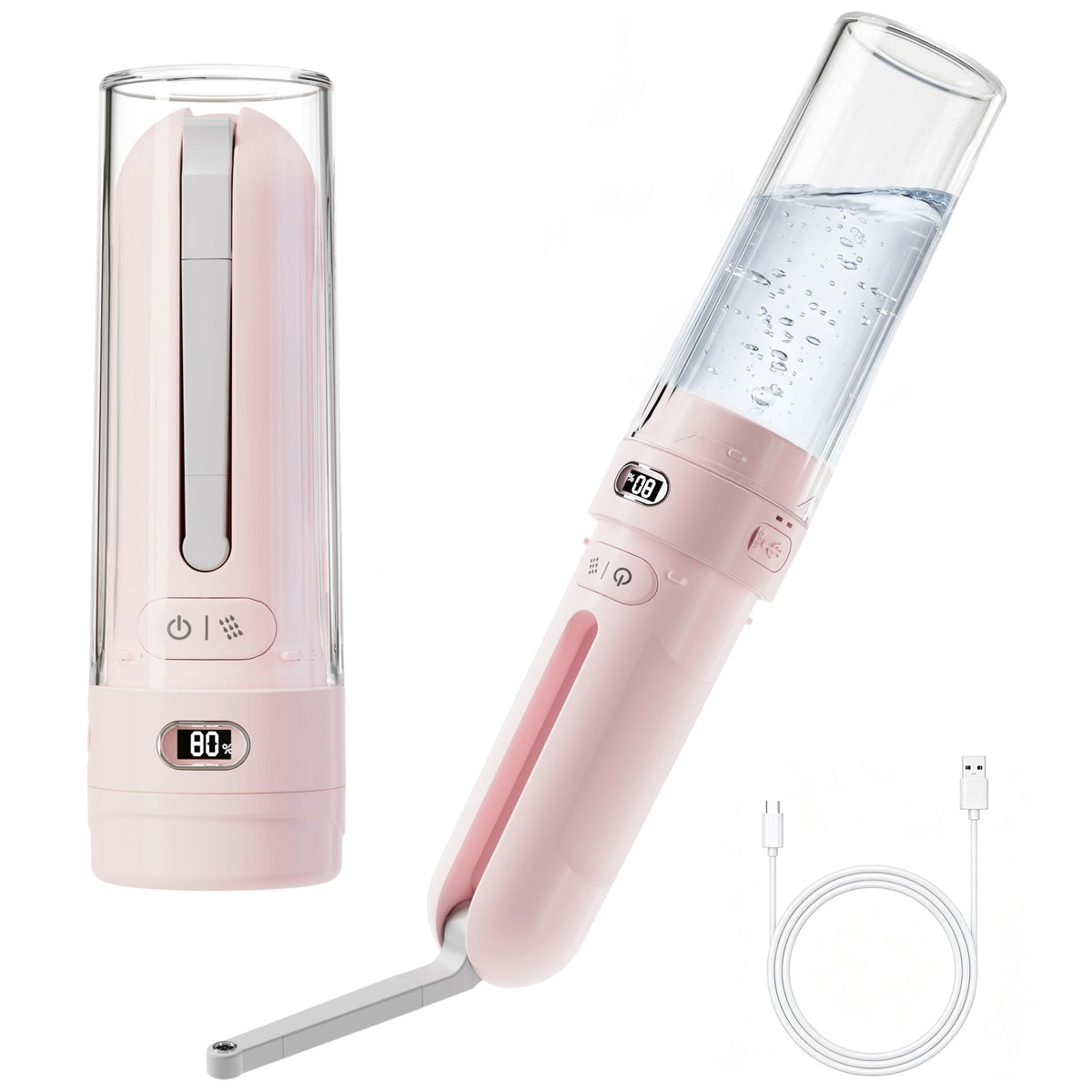 WeWi HLTH electric bidet pink front view, compact personal hygiene solution on the go