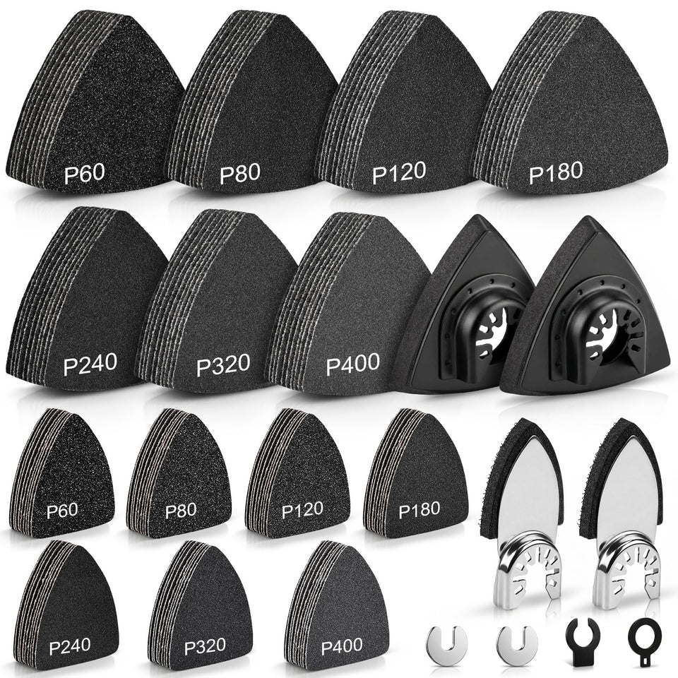 WEWINK PLUS triangle sanding pads 148pcs for fast material removal on wood and metal.