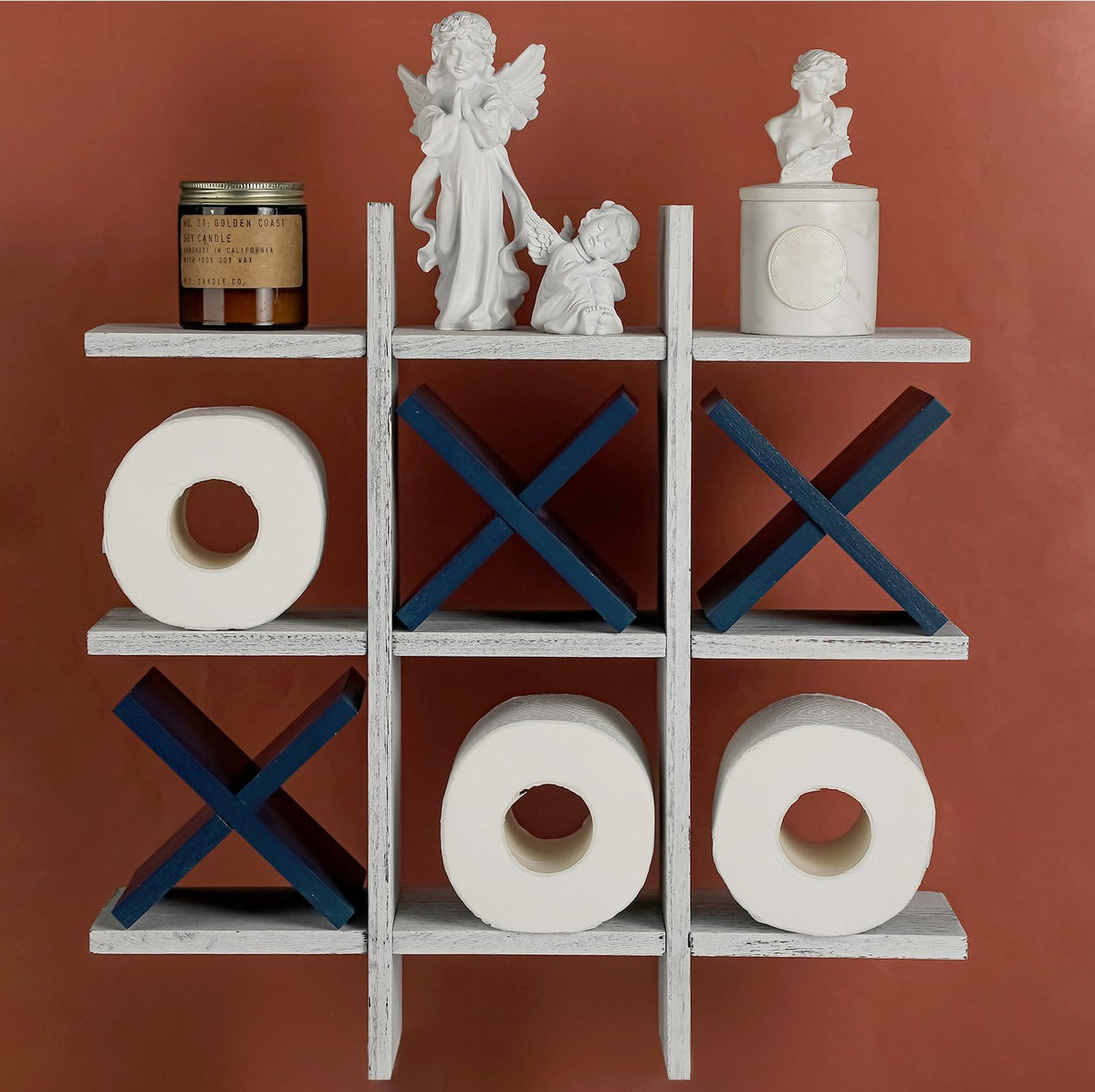 Weysat wall-mounted bathroom storage with triangular hooks for secure installation