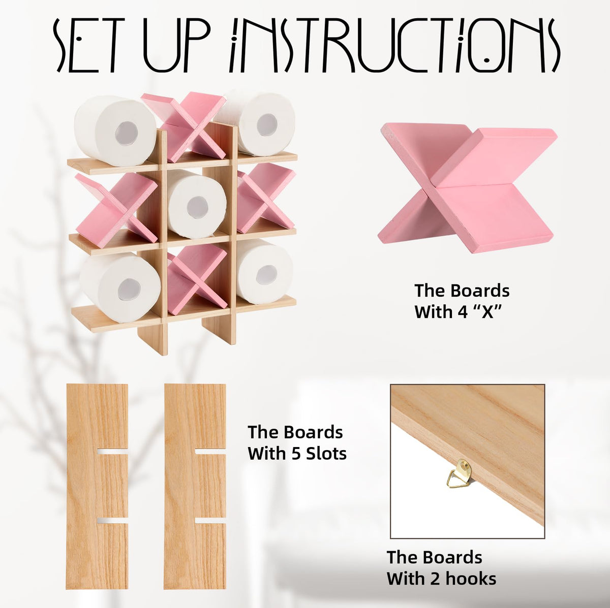 Weysat pink-accent tic tac toe holder adds playful tissue storage