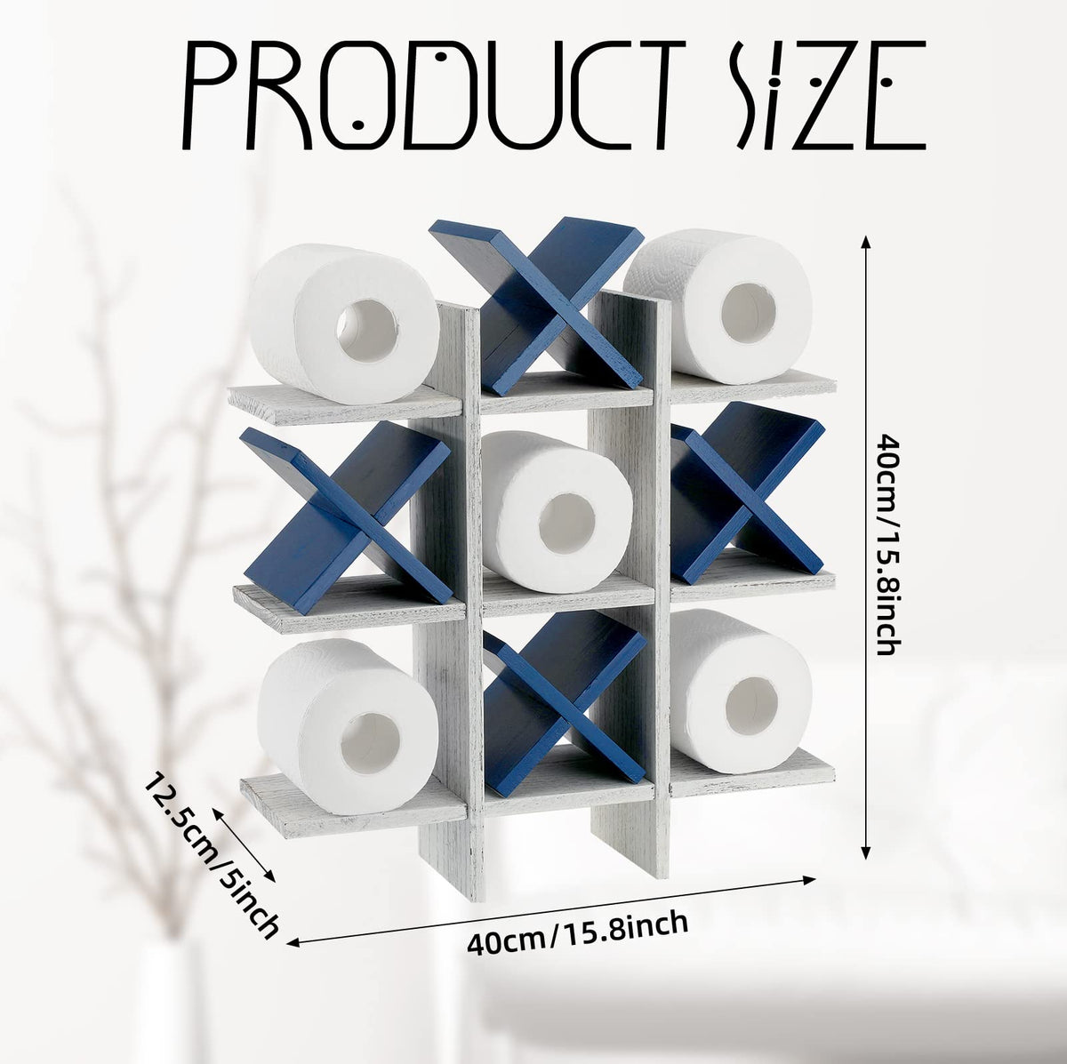 Weysat tic tac toe toilet paper holder stand with rustic finish for bathroom decor