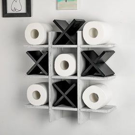 weysat tic tac toe toilet paper holder wall decor with rustic wood finish for stylish bathroom storage