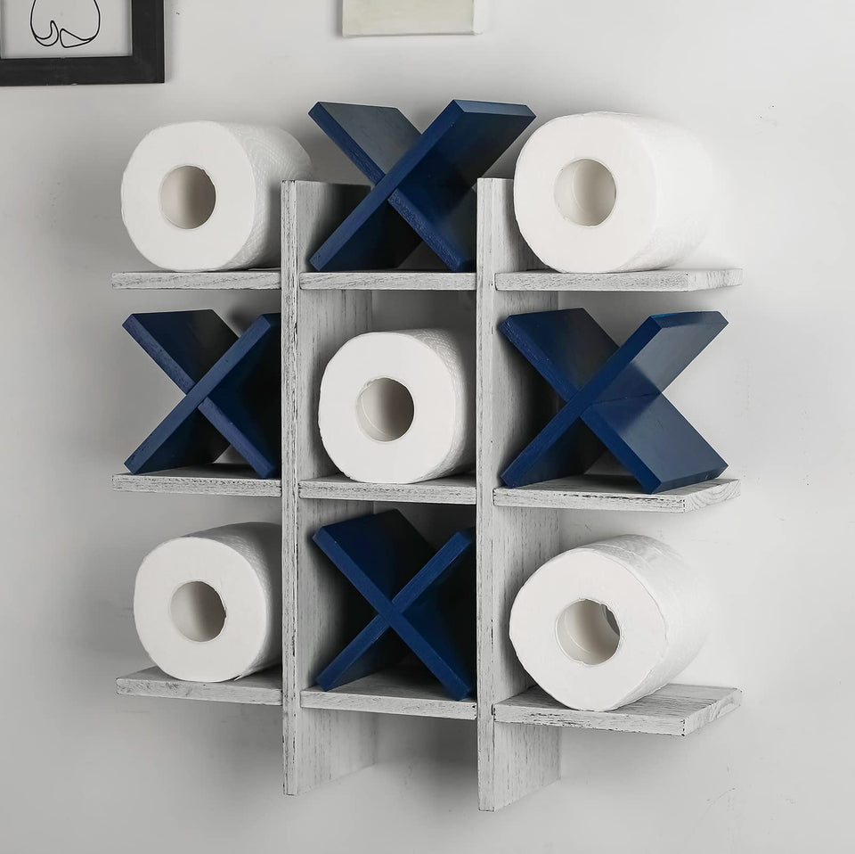 Weysat tic tac toe toilet paper holder wall-mount showing natural wood grain for organized storage