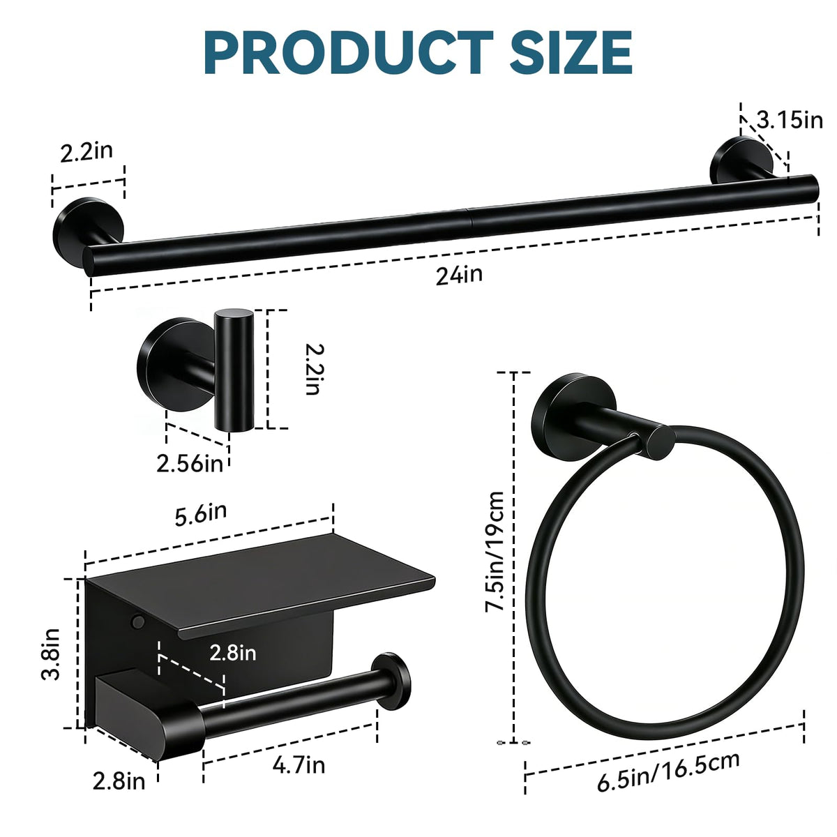 WGXY towel ring in matte black adds compact storage.