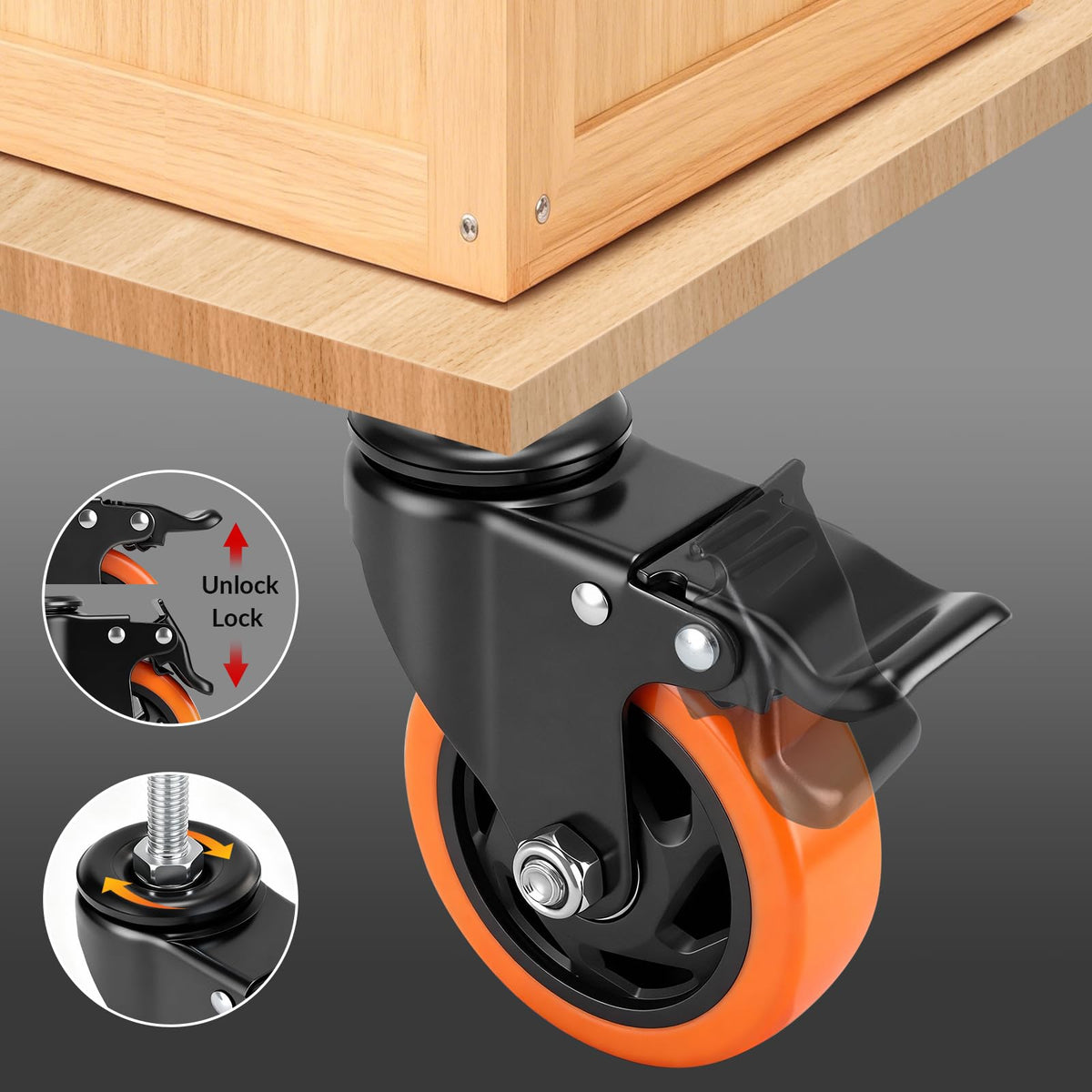 WHARSTM 4-inch polyurethane wheels deliver quiet, smooth movement.