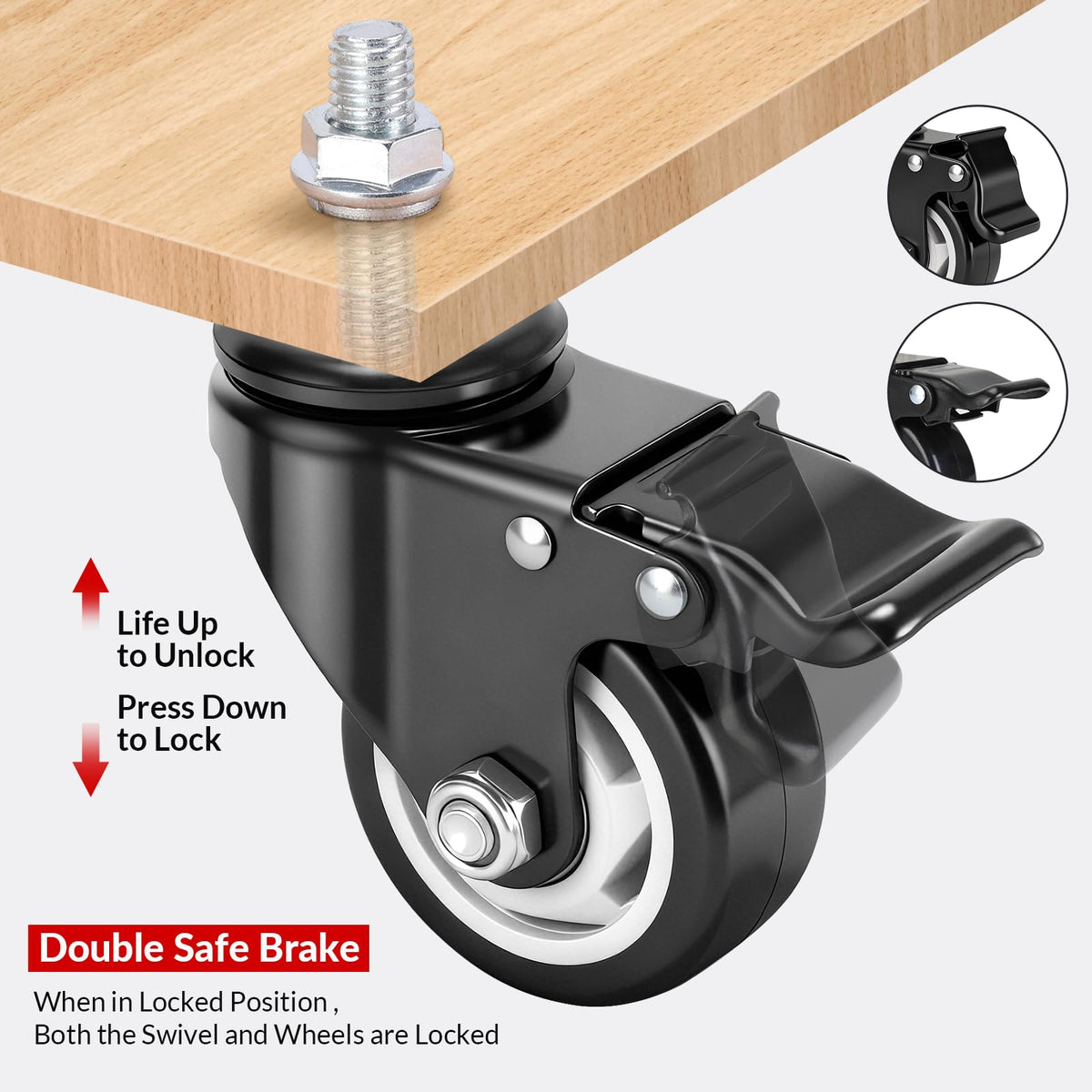 WHARSTM heavy-duty industrial casters support heavy workbenches and carts.