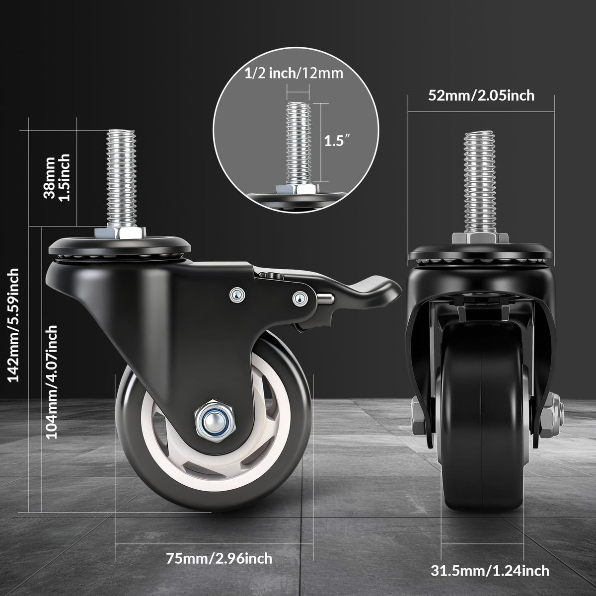 WHARSTM locking caster wheels keep equipment secure when stationary.