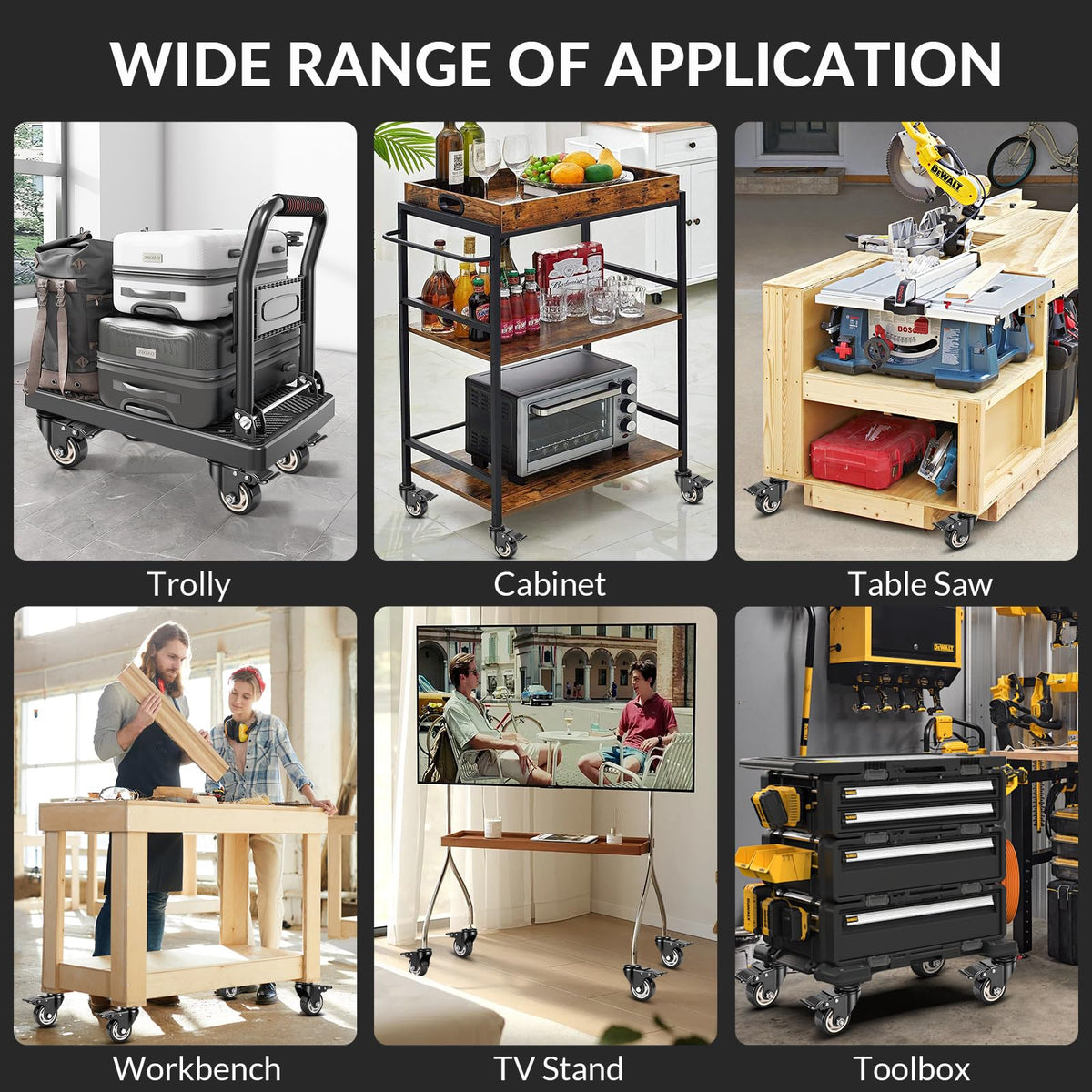 WHARSTM standard 1/2-inch threaded stems fit common furniture and carts.
