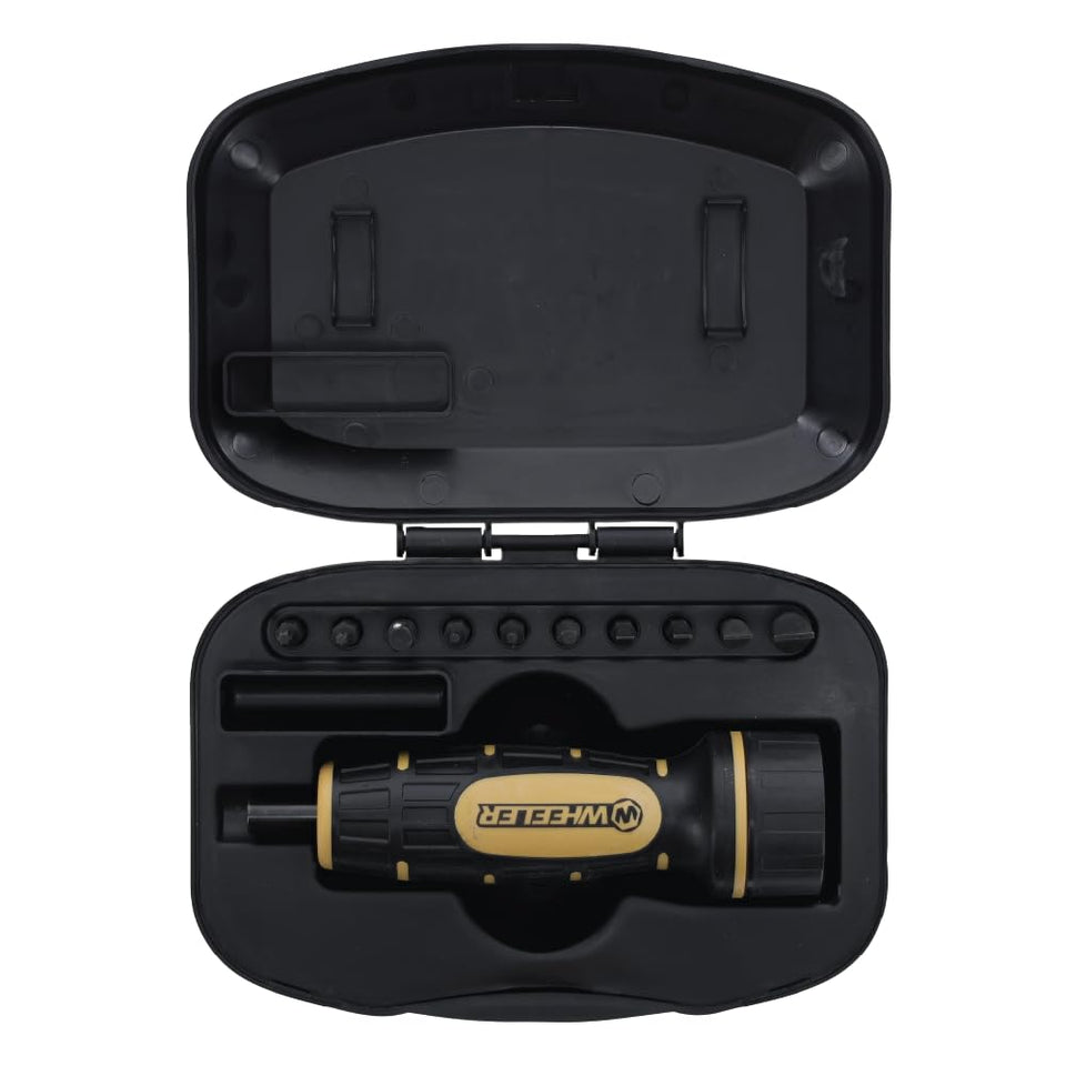 Wheeler Fat Wrench with bits and case enables precise torque for scope mounting.