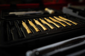 Wheeler workbench setup with tools ready for gunsmithing