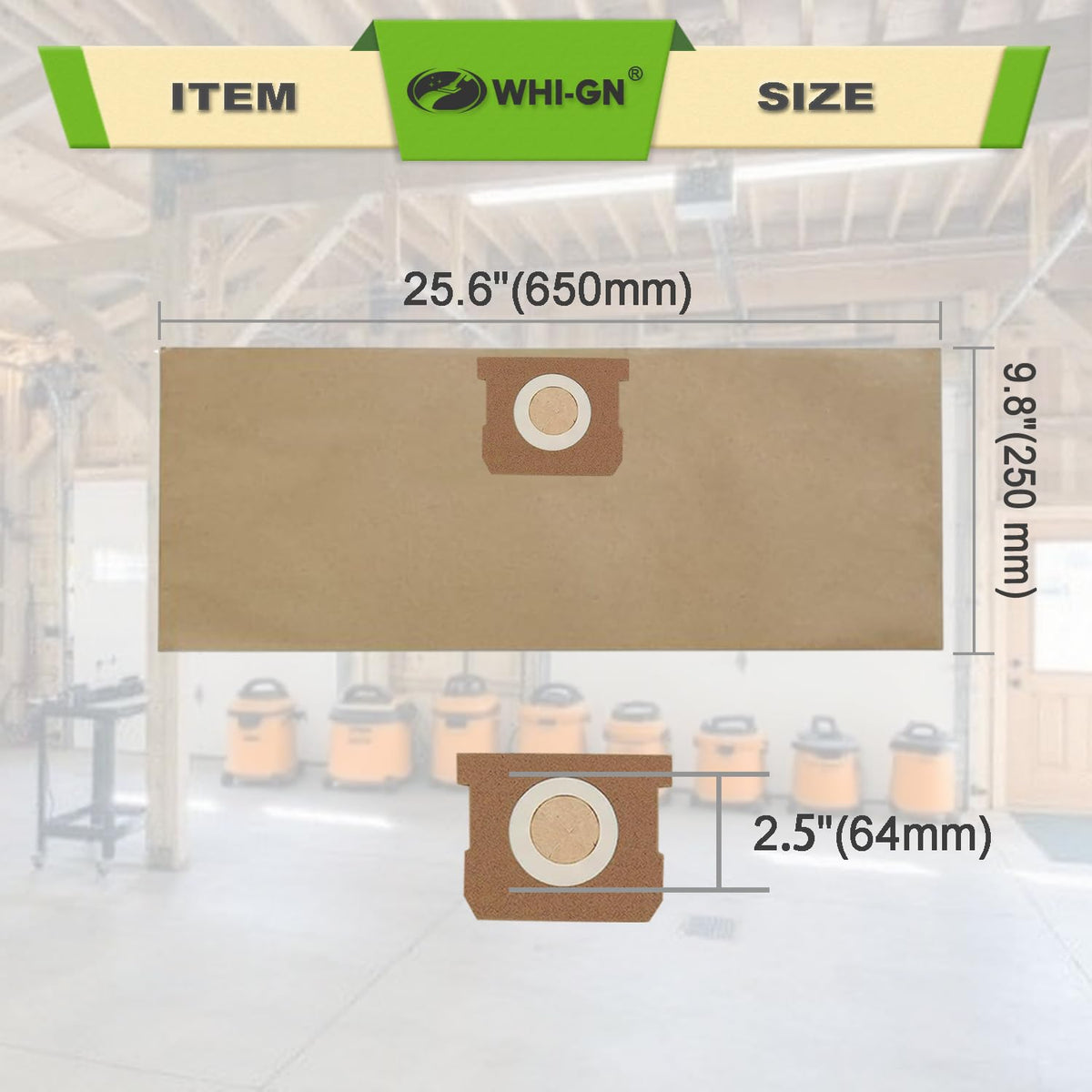 Easy-install WHI-GN disposable bag for quick vacuum changes