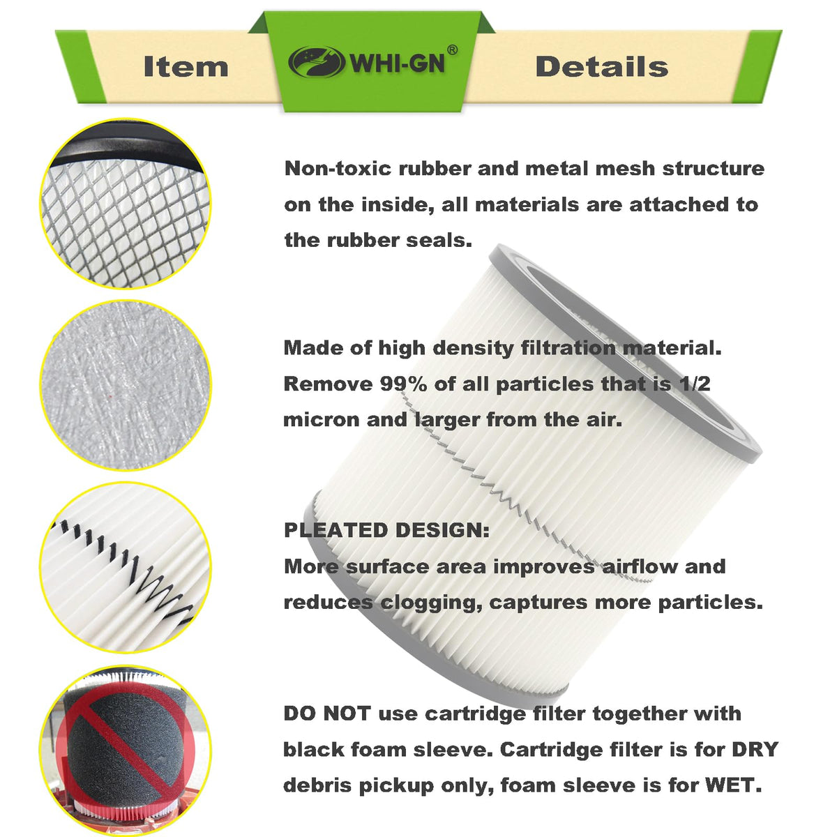 WHI-GN small brush for quick cleanup and maintenance