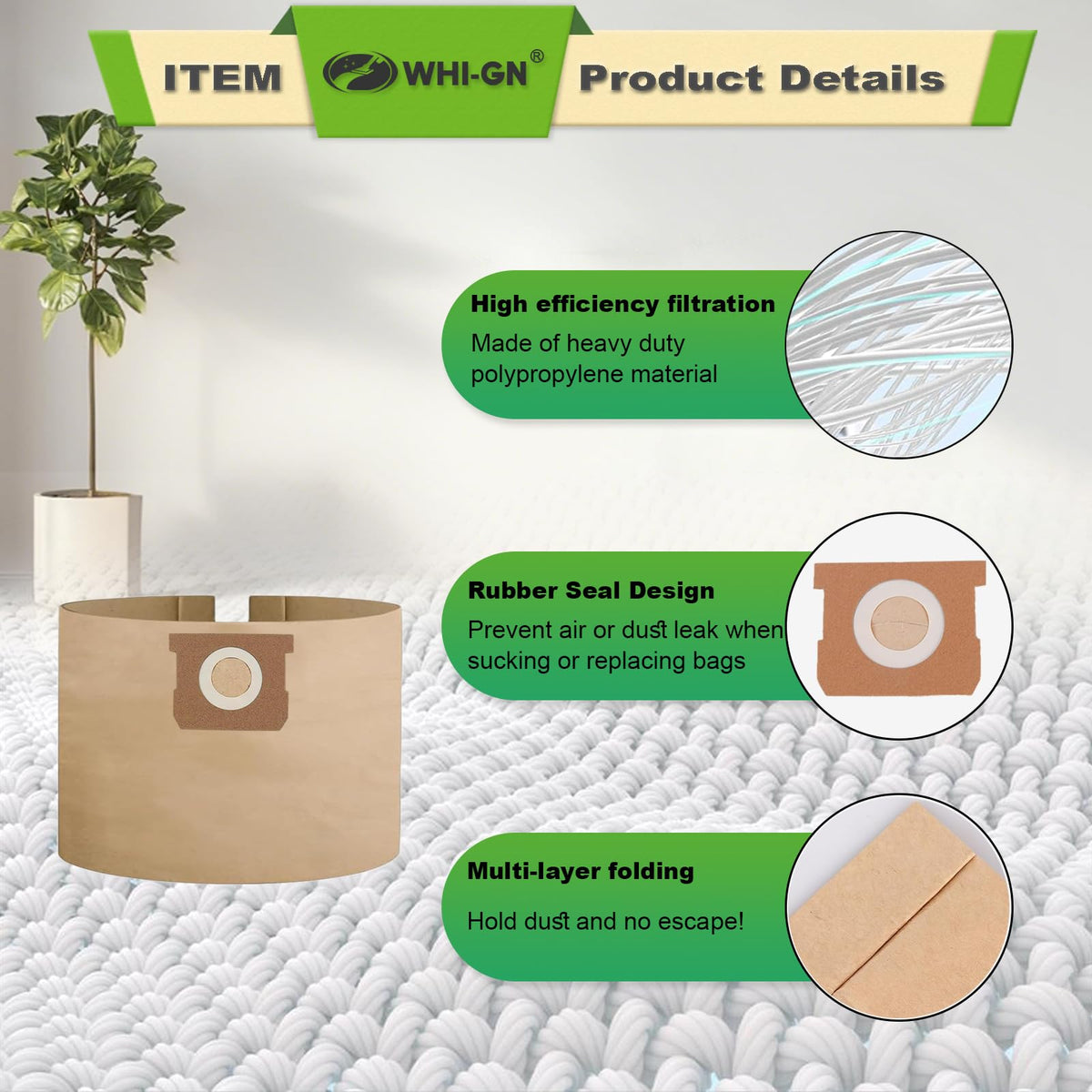 Two-layer polypropylene filter bag for effective dust capture