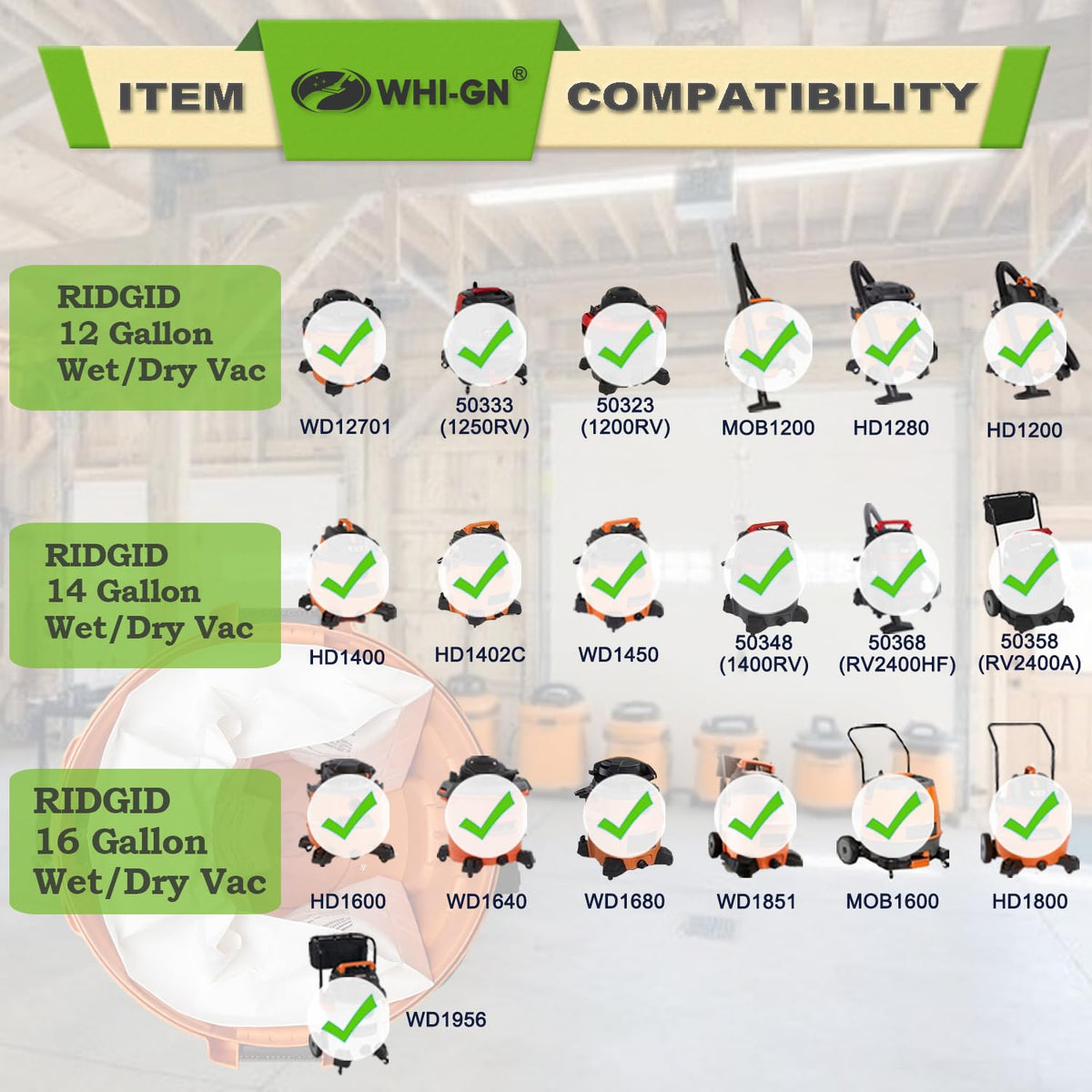 WHI-GN VF3502 3in fitting diameter for RIDGID vacuums.