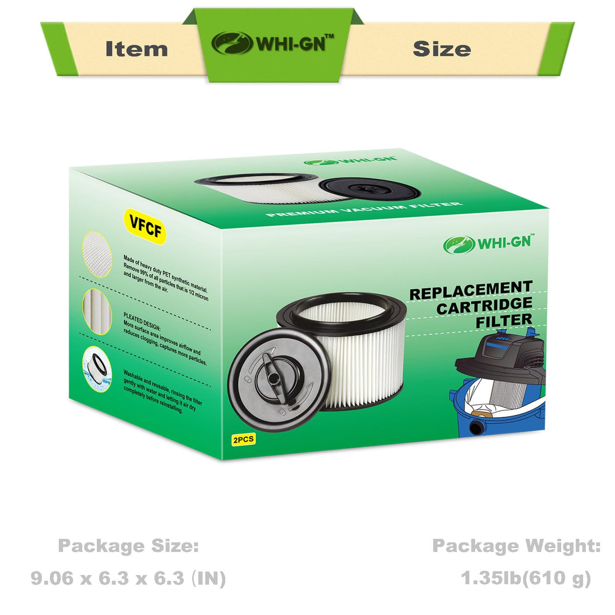 WHI-GN VFCF contents-pack includes filters, retainers, and brush