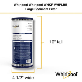 Whirlpool WHKF-WHPLBB filter 20-micron media captures sediment for clearer water.