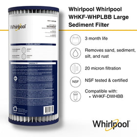 Whirlpool WHKF-WHPLBB filter inside housing ready for whole-house installation.